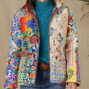 Johnny Was Multicolor Patchwork Puffer Jacket